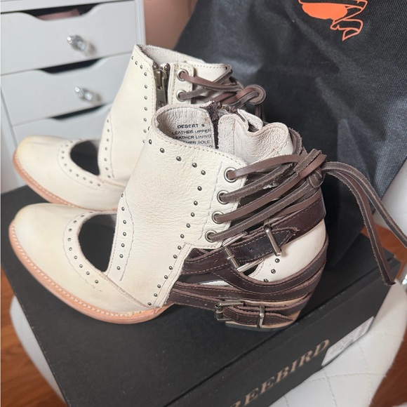 Freebird Ivory and Dark Brown Heeled Boots - Picture 2 of 7